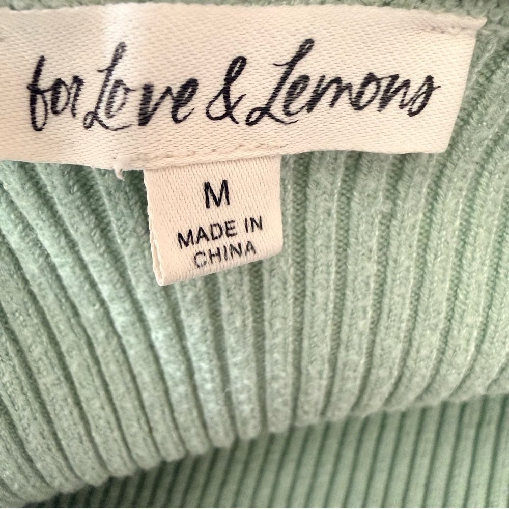 For Love and Lemons Nina Cropped Mint Ribbed Button Cardigan with Lace Trim - Picture 6 of 9